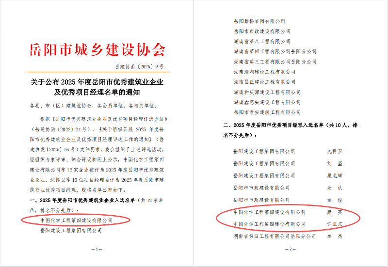 品牌賦能 載譽(yù)遠(yuǎn)航? | 四化建獲岳陽(yáng)市多項(xiàng)建筑業(yè)榮譽(yù)和國(guó)家發(fā)明專利